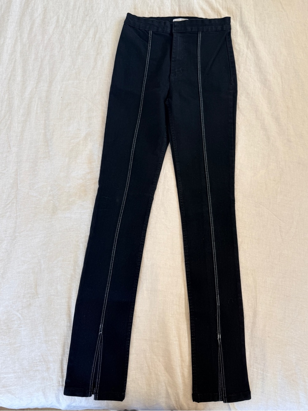 Zara Black High-Waist Slim Pants with Contrast Stitch